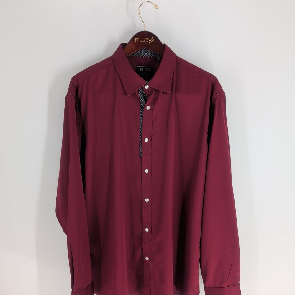Flex Long‎ Sleeve Collared Classic Western Button-Up Shirt Burgundy Size XL-Tall